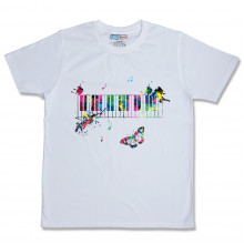 Men Round Neck White T-Shirt- Piano